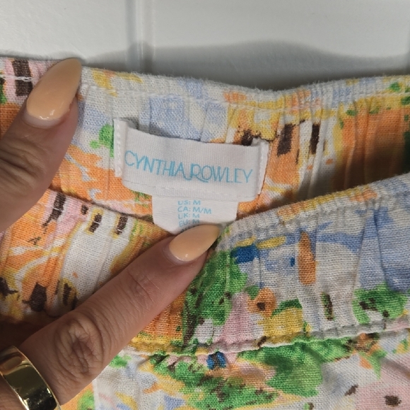 Cynthia Rowley Linen Blend Shorts Coastal Scenic Print Beach Resort Medium - Picture 3 of 8
